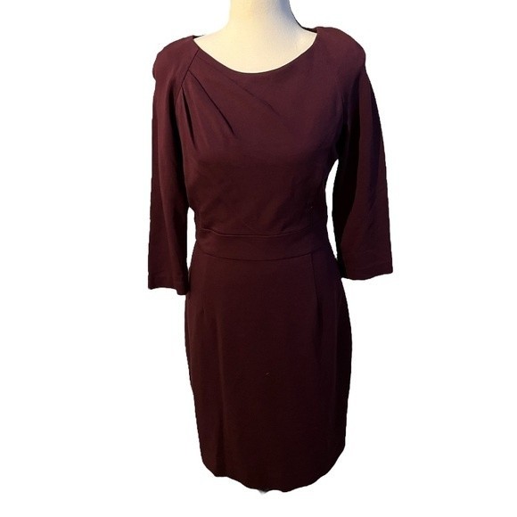 Trina Turk Wine Burgandy Dark Purple Work Dress Formal XS 3/4 Length Sleeve - Picture 1 of 5